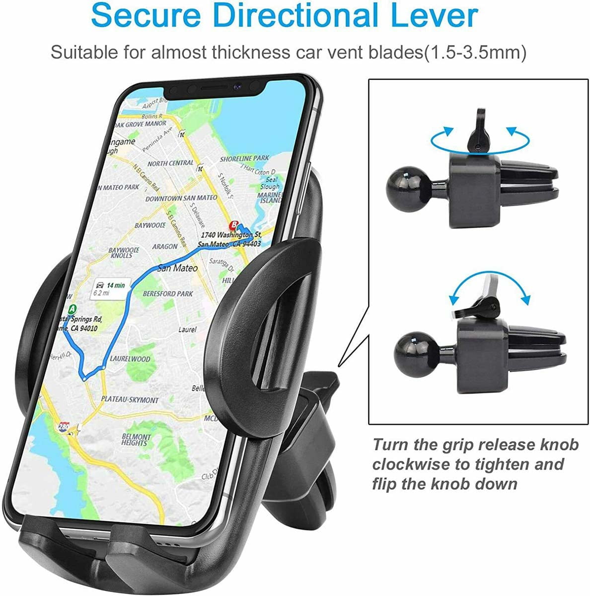 Teckoo Car Air Vent Stand Mount Holder for Mobile Cell Phone GPS Universal 360° Cradle Such:Moto E 2020, iPhone 12 Pro, Galaxy S20 FE 5G, LG Stylo6
