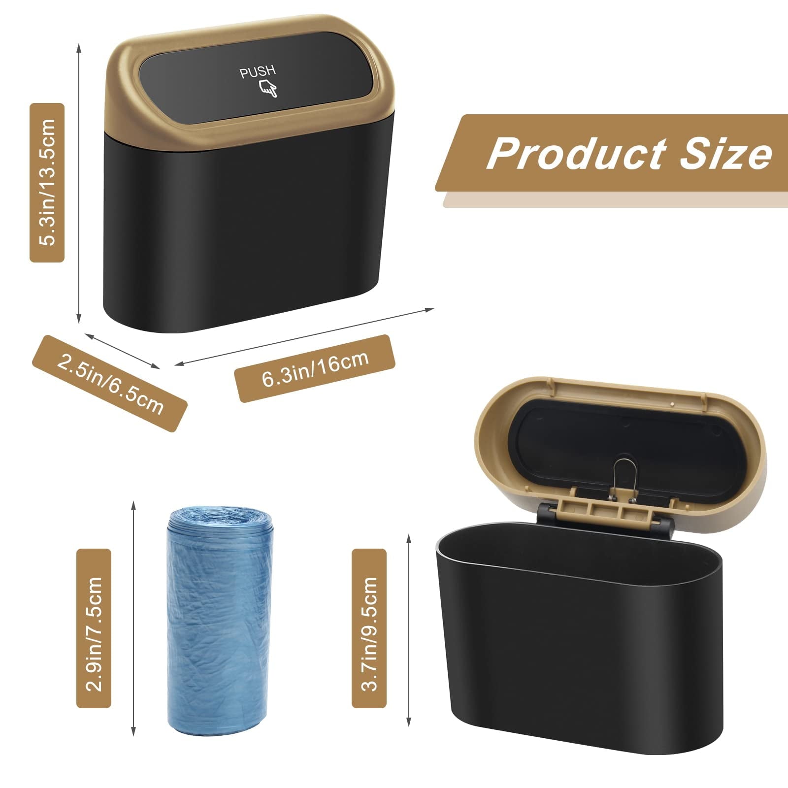 Plutput Small Car Trash Can with lid, Car Garbage Can Portable Hanging Mini Car Trash Can Car Holder with 30pcs Garbage Bags for Car, Office, Home(Yellow)