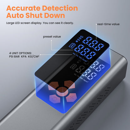 NEXPOW Tire Inflator Portable Air Compressor, 150 PSI Air Pump for Car Tires with Pressure Gauge, LED Light and Auto Shut-Off, Cordless Pump with Dual Power Supply for Cars, Bikes, Balls