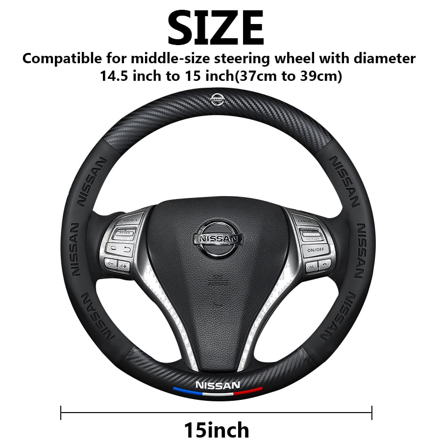 Premium Custom Fit Steering Wheel Cover for Nissan - Genuine NAPA Leather & Carbon Fiber Design | Anti-Slip Grip | Includes Bonus Cup Mat & 3-in-1 Charging Cable (Black)