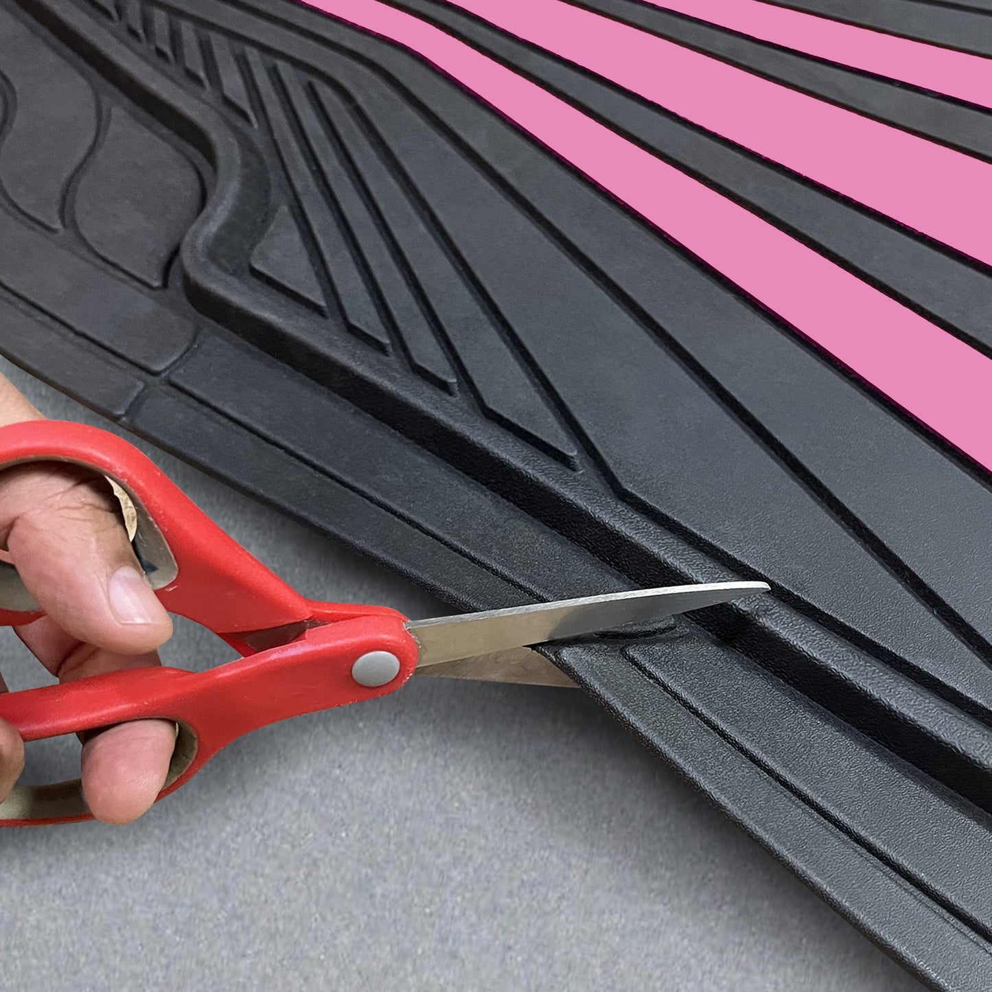 Rally 4-Piece Black with Pink Stripes Rubber Floor Mat Set