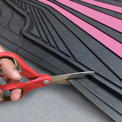 Rally 4-Piece Black with Pink Stripes Rubber Floor Mat Set