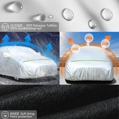 Floray Waterproof All-Weather Car Cover with Zipper Door – Heavy-Duty Windproof Protection for Sedan, UV and Snow Guard