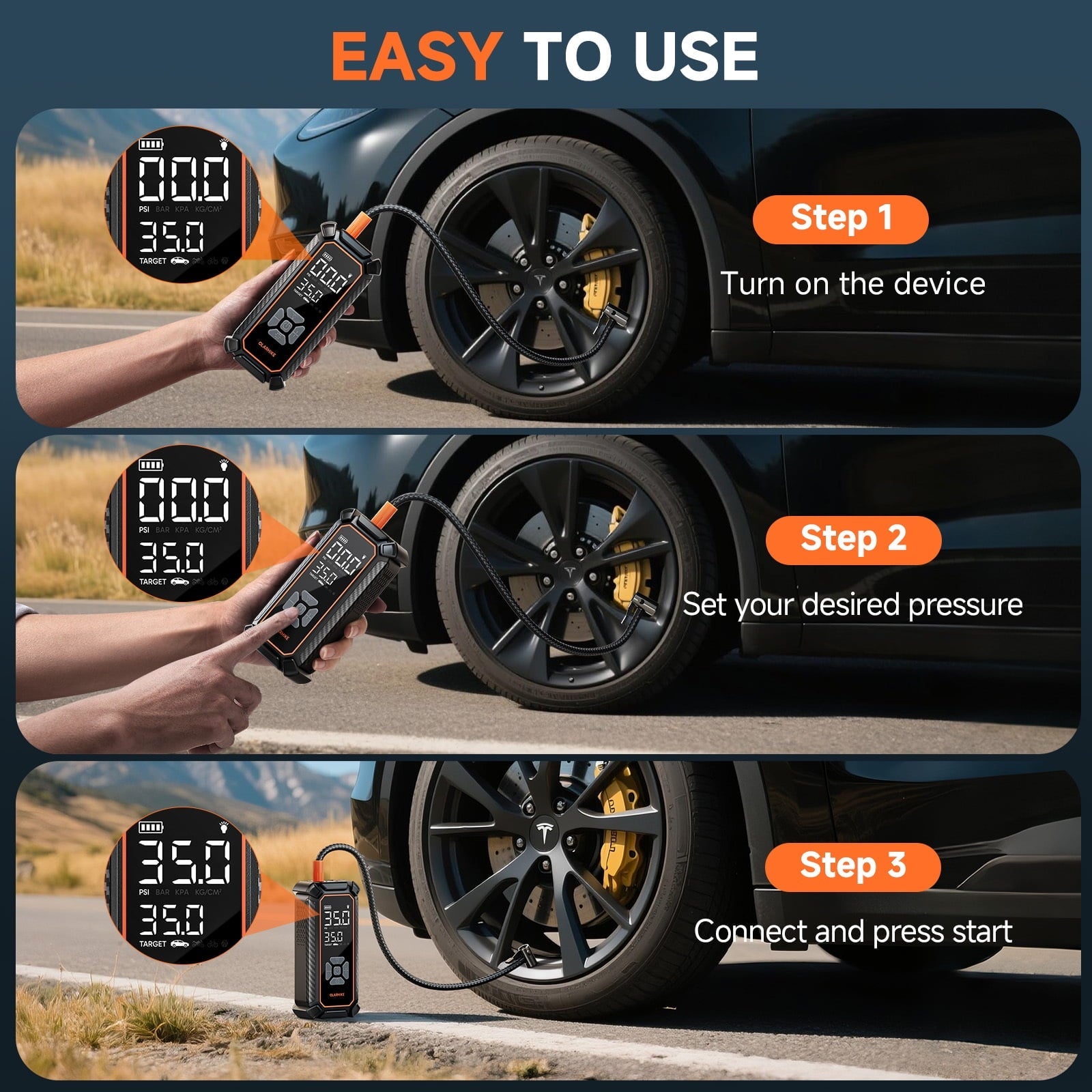 OlarHike Tire Inflator Portable Air Compressor, 9000mAh Battery Powered, 150PSI Dual Mode, Auto Air Pump for Car Tires, Motorcycle, Bicycle,Bike, Electric Pump with LED Light & Digital Pressure Gauge