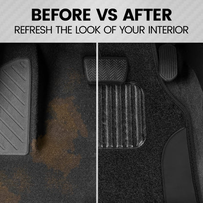 BDK Floor Mats for Cars, Two-Tone Carpet with Faux Leather Accents, Automotive Floor Mat Set with Built-In Heel Pad, Stylish Interior Car Accessories (Black)