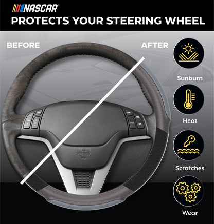 NASCAR Steering Wheel Cover | Grip & Comfort | Synthetic Leather & Suede | Universal Fit 14.5"-15.5" For Car, SUV, Truck | Turbo Traction Style