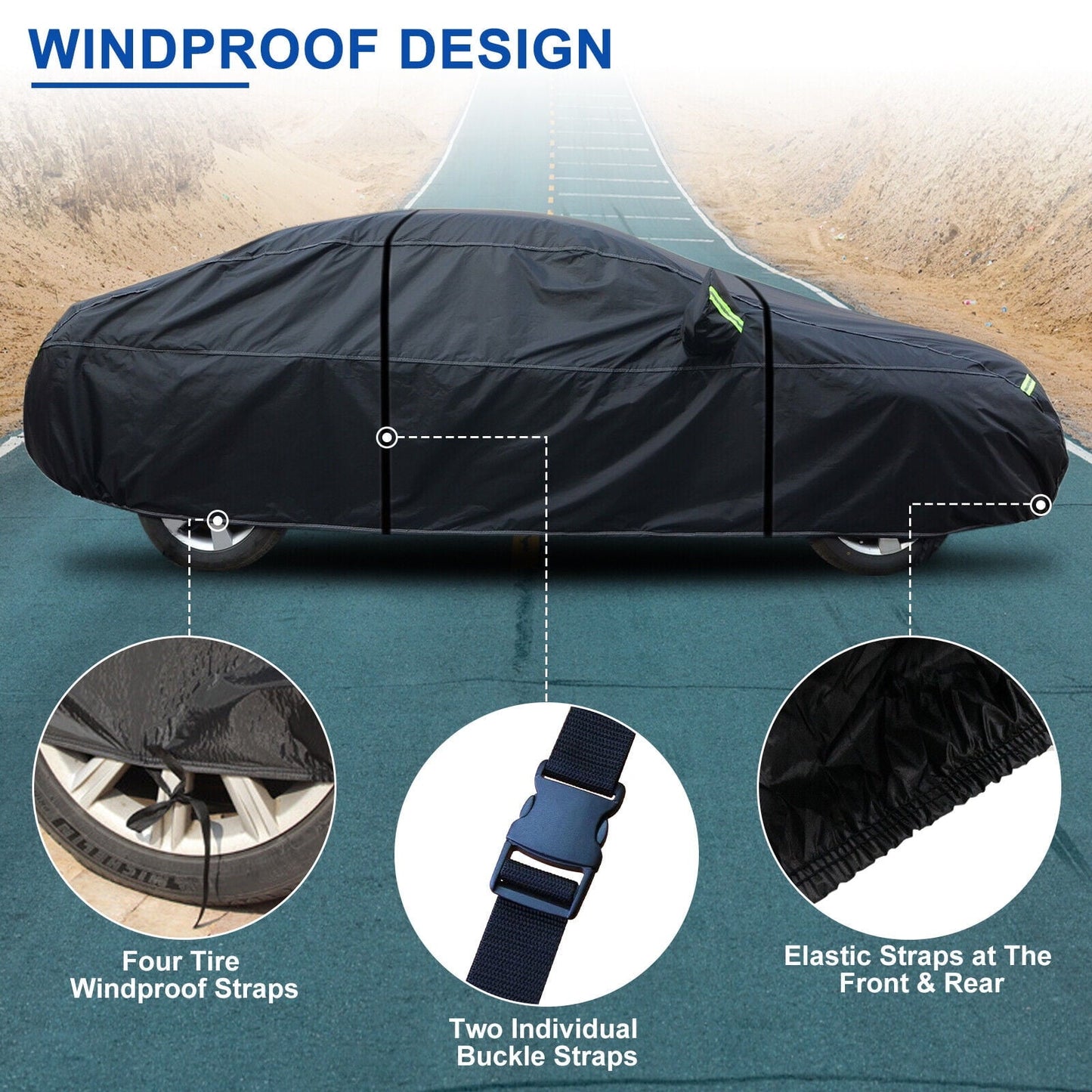 For Toyota Camry Car Cover, Thickened PEVA+Cotton Waterproof Sedan Full Cover with Lock Outdoor Indoor Snow Rain Sun Dust Protection All Weather Black