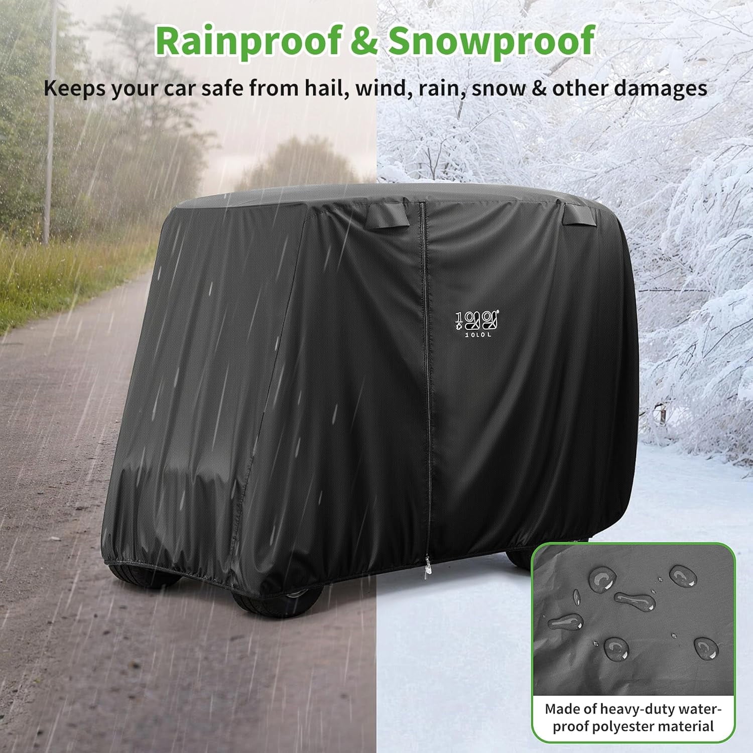 10L0L Golf Cart Cover 4 Passenger for Yamaha EZGO Club Car, 420D Waterproof Sunproof Dustproof Enclosure Cover, Black