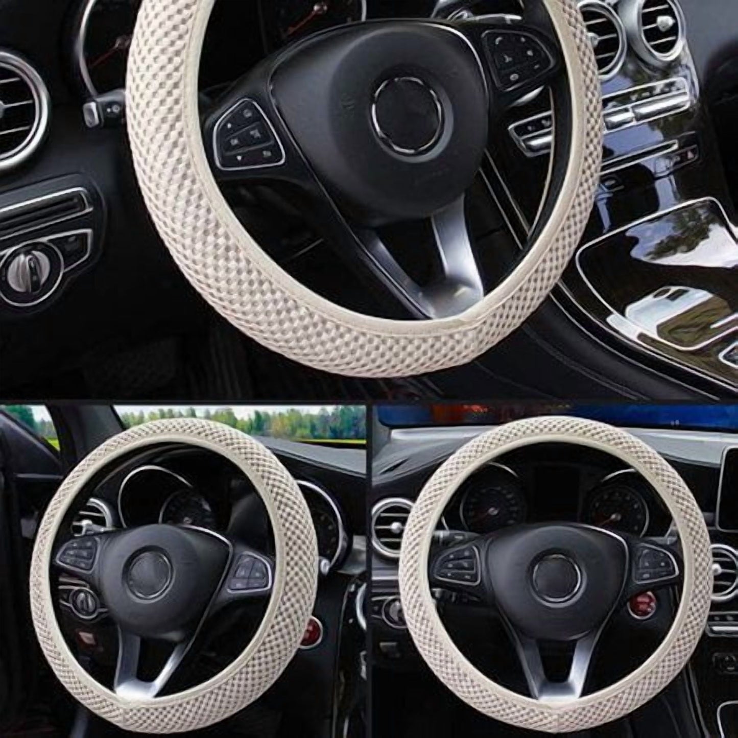 PWFE Universal 38cm Car Auto Steering Wheel Cover Elastic Ice Silk Summer Cool Non-Slip Auto Accessories(Grey)