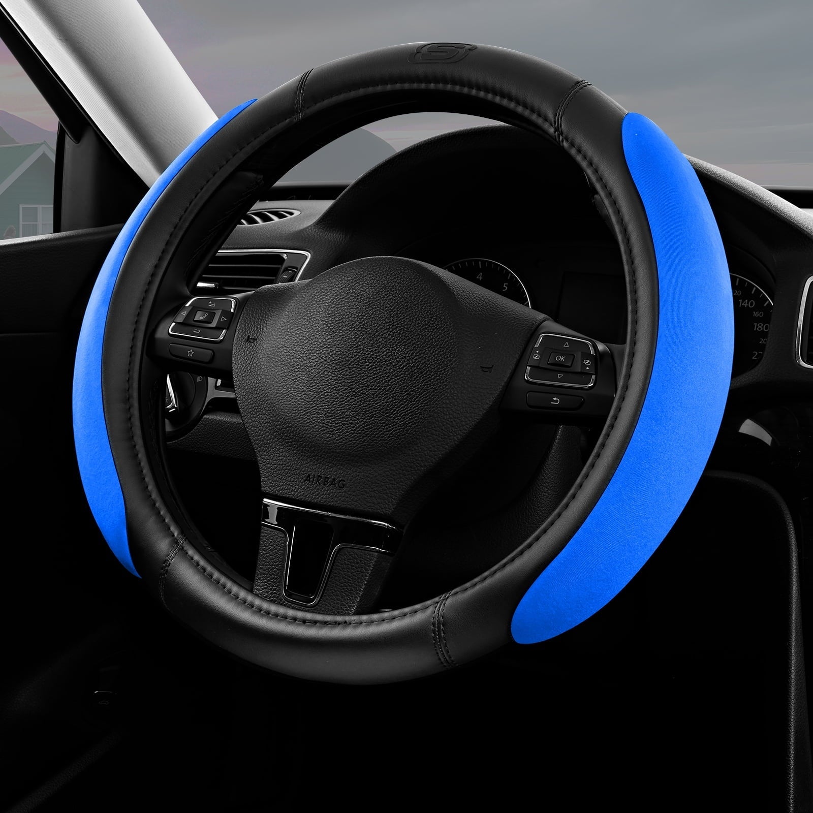 Skechers Steering Wheel Cover with Memory Foam, Breathable Non-Slip, Universal Fit 14.5"-15" Car Accessories Blue