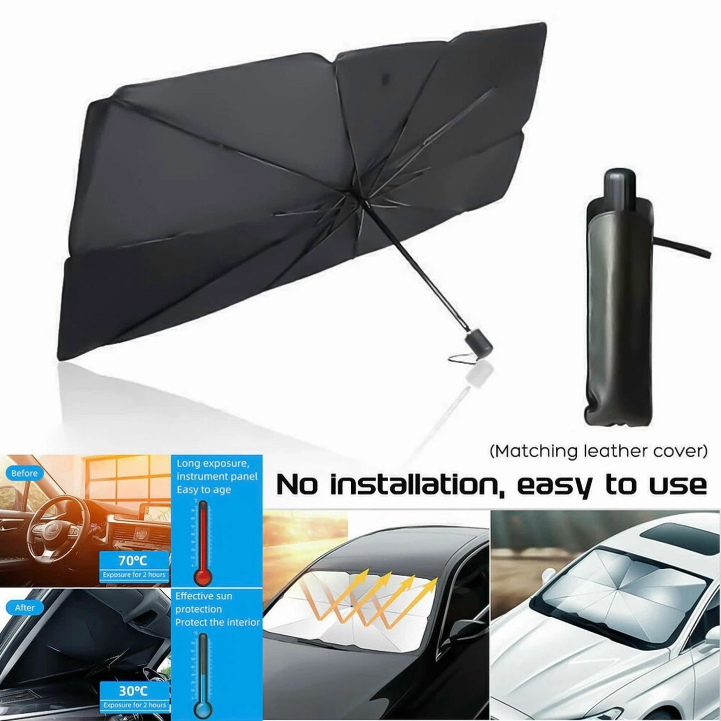 Car Windshield Sun Shade Foldable Umbrella Front Window Cover Visor Umbrella