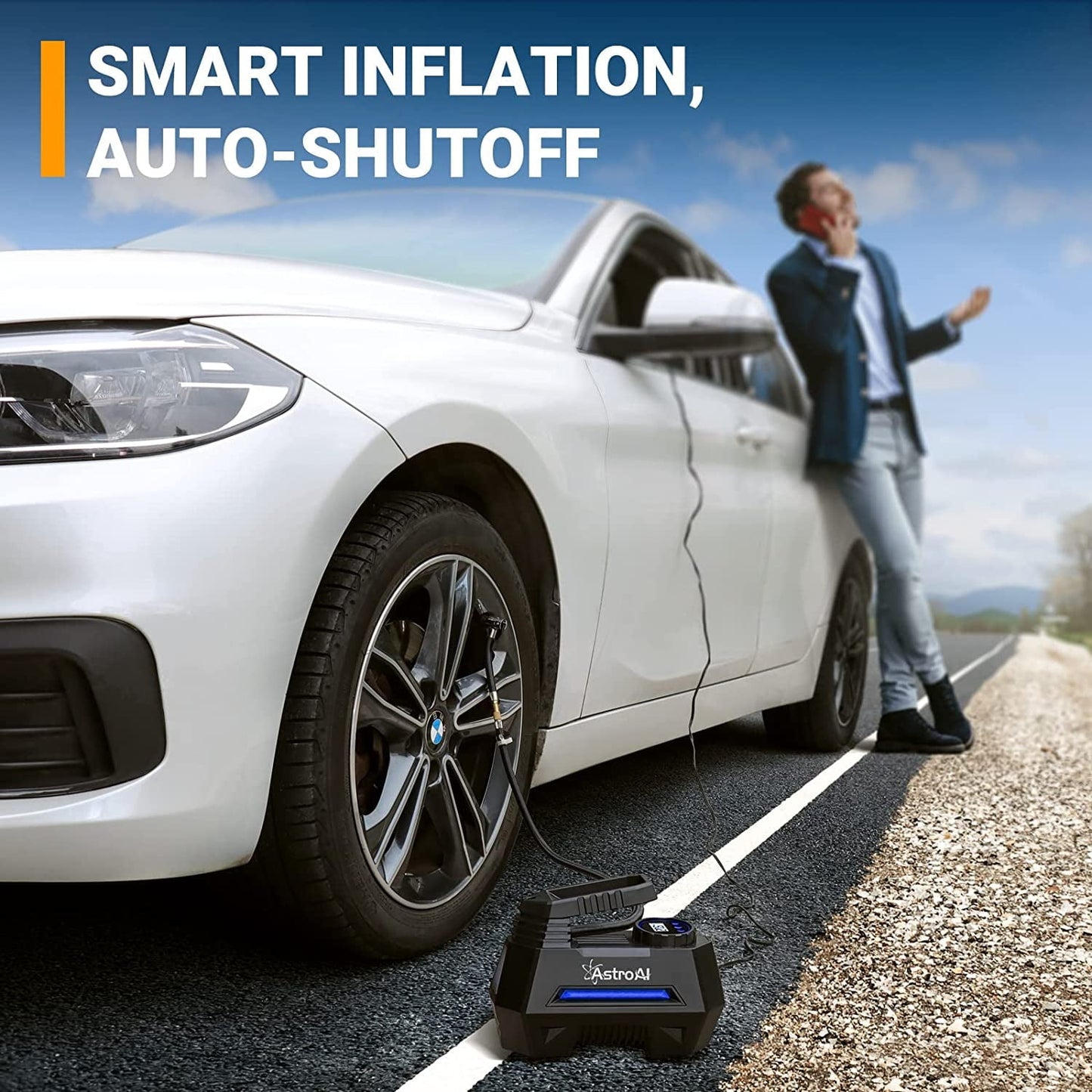 AstroAI Tire Inflator Air Compressor 12V DC, Digital Pressure Gauge Car Tire Pump 150 PSI, Auto Shutoff, Electric Air Pump for Car Tires, Bicycles, Other Inflatables, for Gift