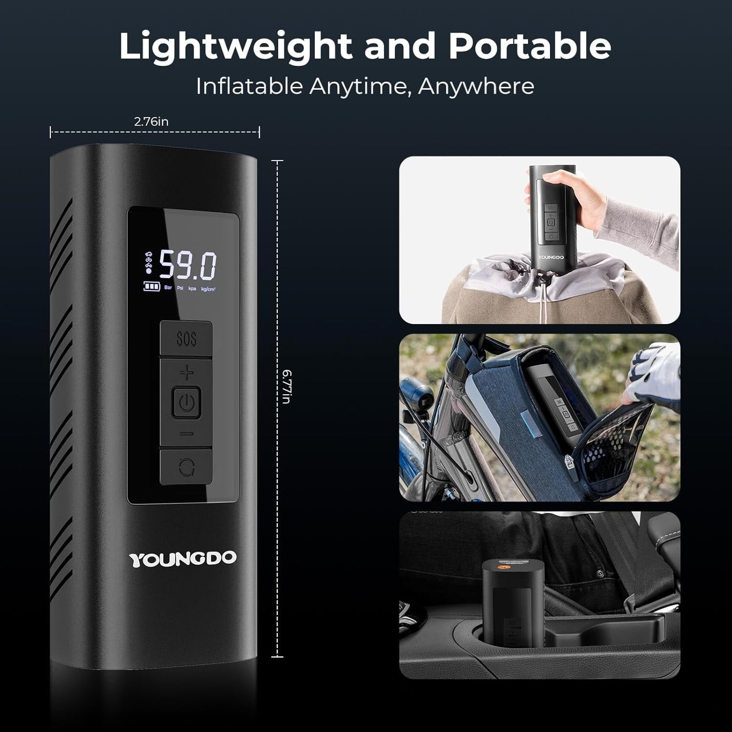 YOUNDO Tire Inflator Portable, Air Compressor Rechargeable 6000mAh Tire Pump for Car Moto Bike Balls