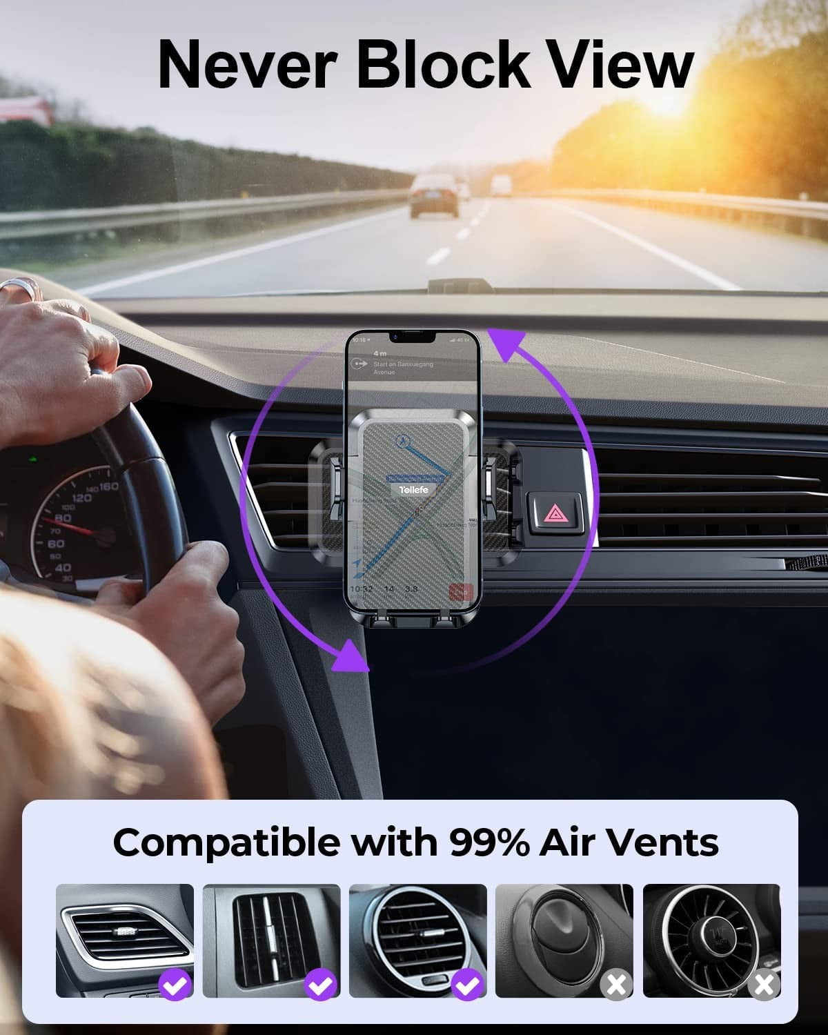 JOYROOM Car Phone Holder, Air Vent Car Mount Hands Free Automobile Clamp Phone Holder for Car, Fit for iPhone Samsung All Smartphones with Thick Case