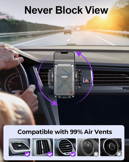 JOYROOM Car Phone Holder, Air Vent Car Mount Hands Free Automobile Clamp Phone Holder for Car, Fit for iPhone Samsung All Smartphones with Thick Case