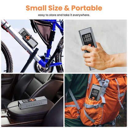 NEXPOW Tire Inflator Portable Air Compressor, 150 PSI Air Pump for Car Tires with Pressure Gauge, LED Light and Auto Shut-Off, Cordless Pump with Dual Power Supply for Cars, Bikes, Balls