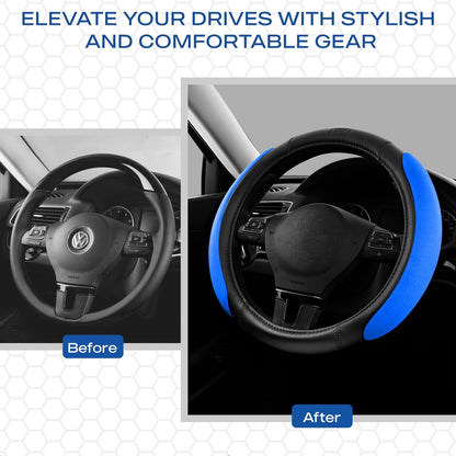 Skechers Steering Wheel Cover with Memory Foam, Breathable Non-Slip, Universal Fit 14.5"-15" Car Accessories Blue