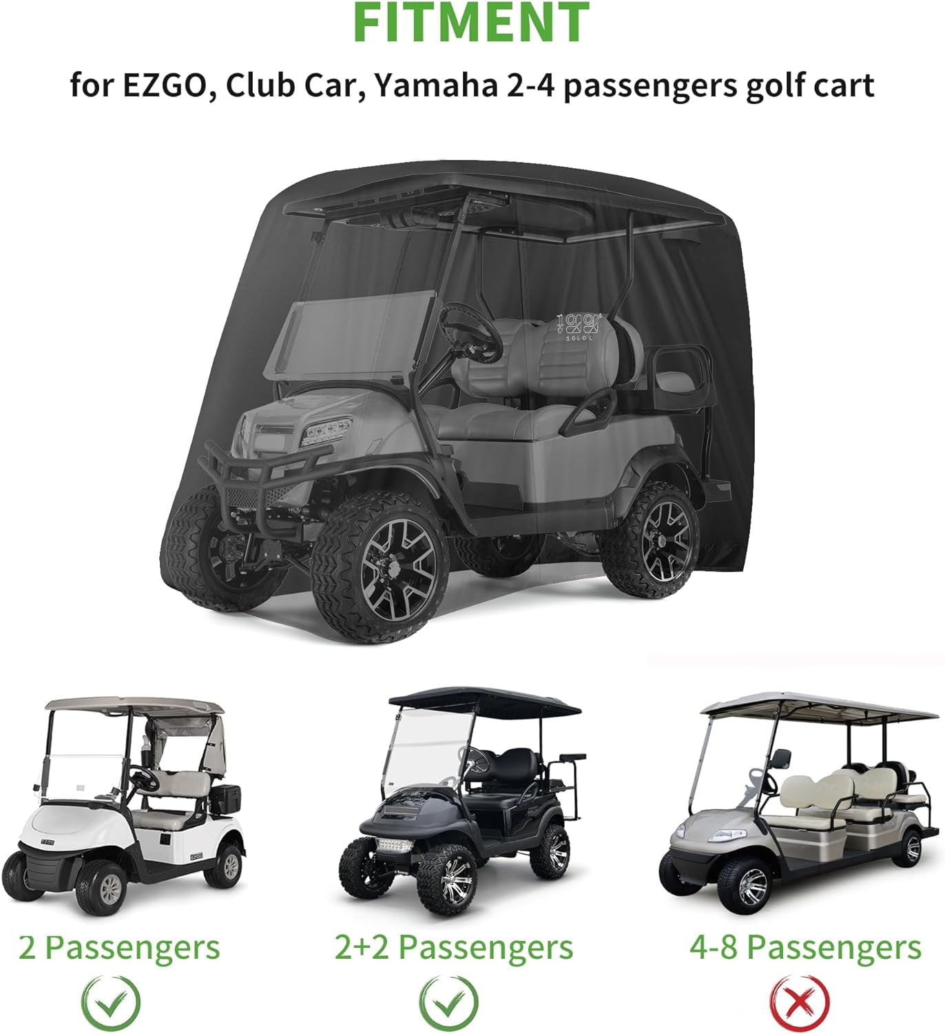 10L0L Golf Cart Cover 4 Passenger for Yamaha EZGO Club Car, 420D Waterproof Sunproof Dustproof Enclosure Cover, Black