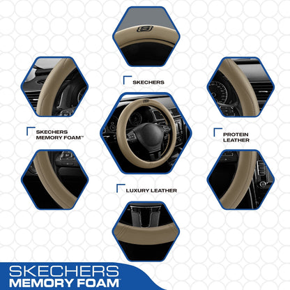Skechers Leather Steering Wheel Cover, Premium Non-Slip Comfort, Durable and Universal Fit for Cars and Trucks Beige