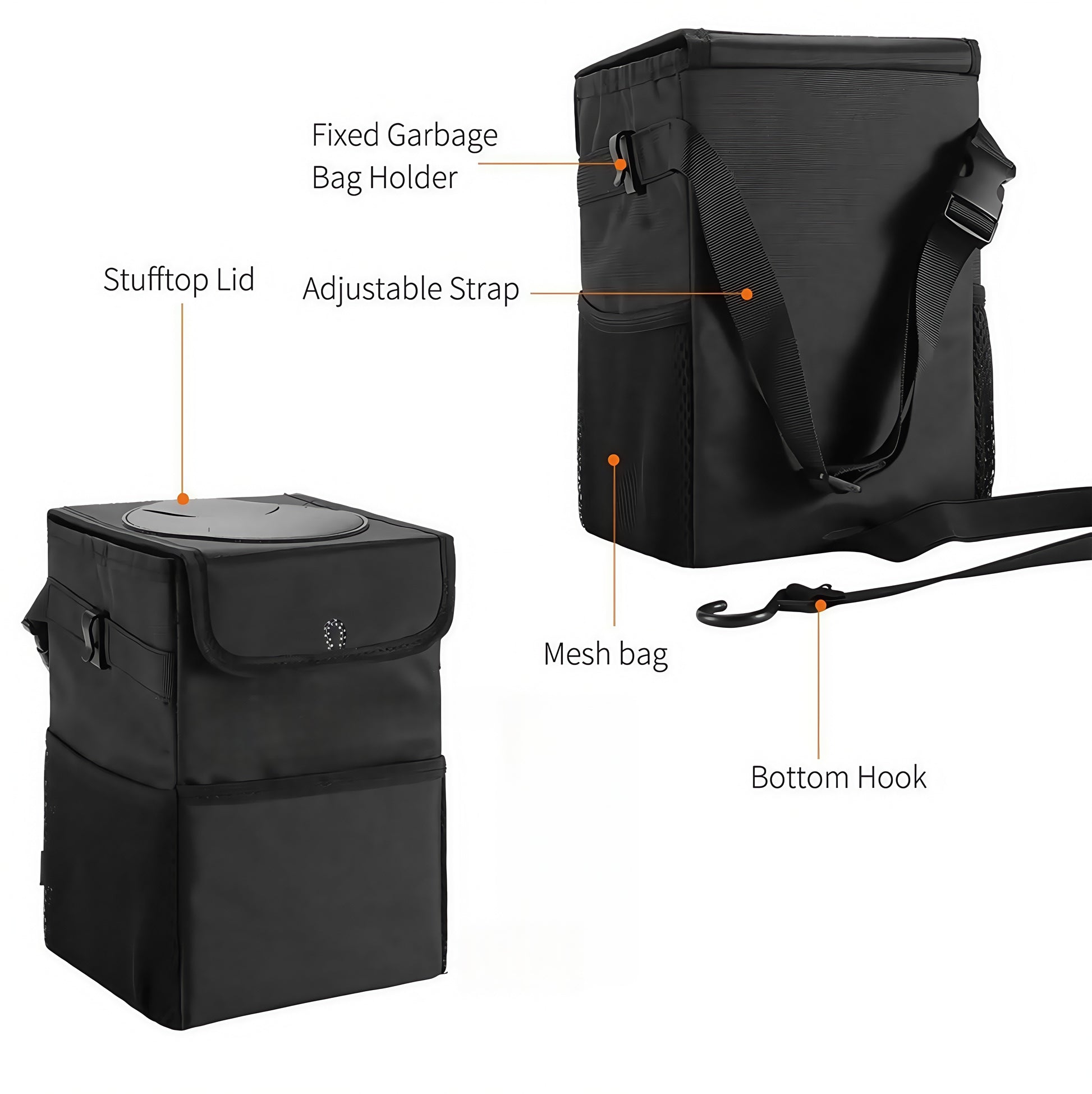 YMWVH Waterproof Car Trash Can with Lid, Leak-Proof Hanging Car Trash Can, Car and Truck Garbage Bag Storage Bag (Black)