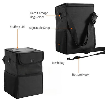 YMWVH Waterproof Car Trash Can with Lid, Leak-Proof Hanging Car Trash Can, Car and Truck Garbage Bag Storage Bag (Black)