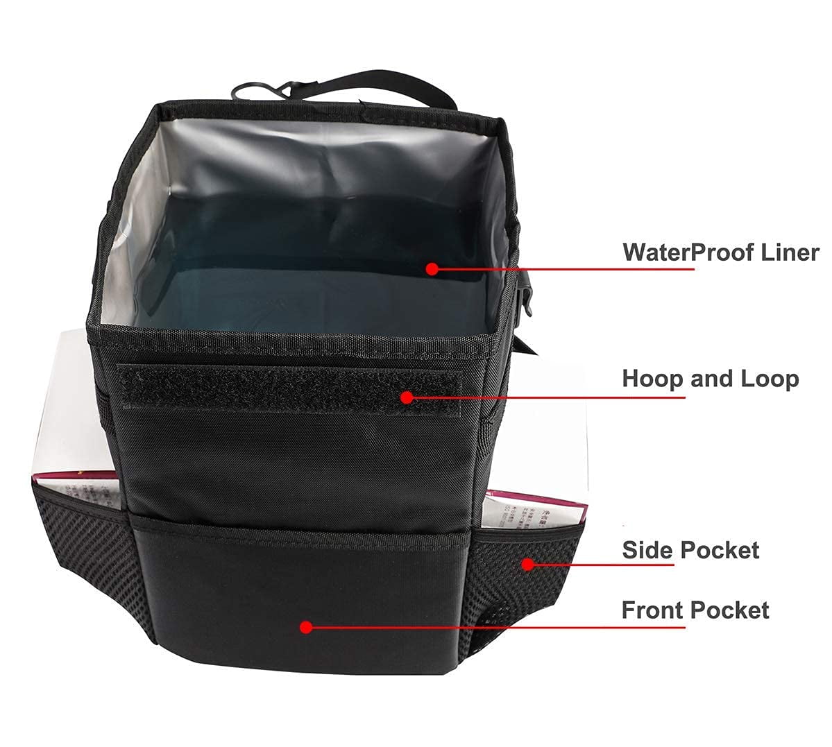 Walbest Car Can with Lid - Car Bag Hanging with Storage Pockets Collapsible and Portable Car Garbage Bin