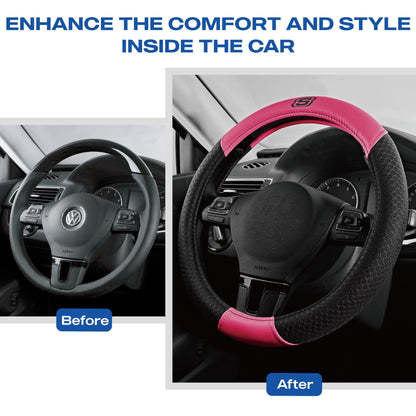 Skechers Air Cooled Memory Foam Steering Wheel Cover, Breathable Comfort Grip, Soft Leather, All-Season Fit for Cars, SUVs, and Trucks Hot Pink