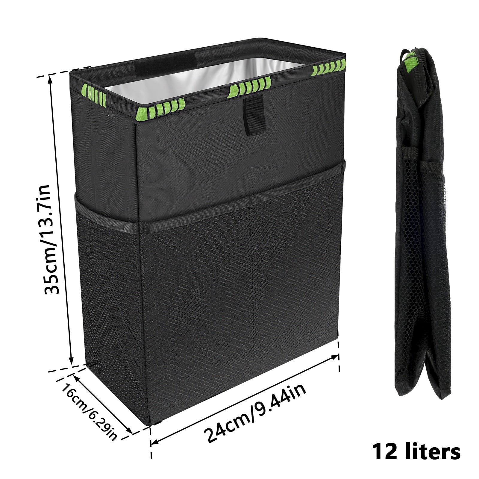 Fznkrag Car Trash Can 3.2 Gallons Large Capacity Hanging Car Trash Bin with 4 Storage Pockets for Car SUV