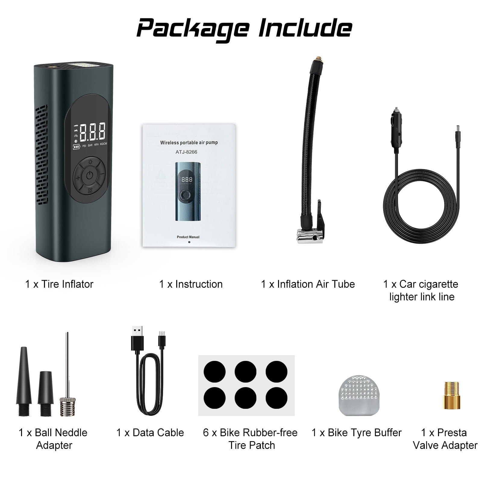 Nonstop Tire Inflator Portable Air Compressor 150 PSI Air Pump for Car, Bike, Motorcycle Tires and Balls. 4 Modes & Digital Display - 6000 mAh Battery, 12V