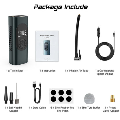 Nonstop Tire Inflator Portable Air Compressor 150 PSI Air Pump for Car, Bike, Motorcycle Tires and Balls. 4 Modes & Digital Display - 6000 mAh Battery, 12V