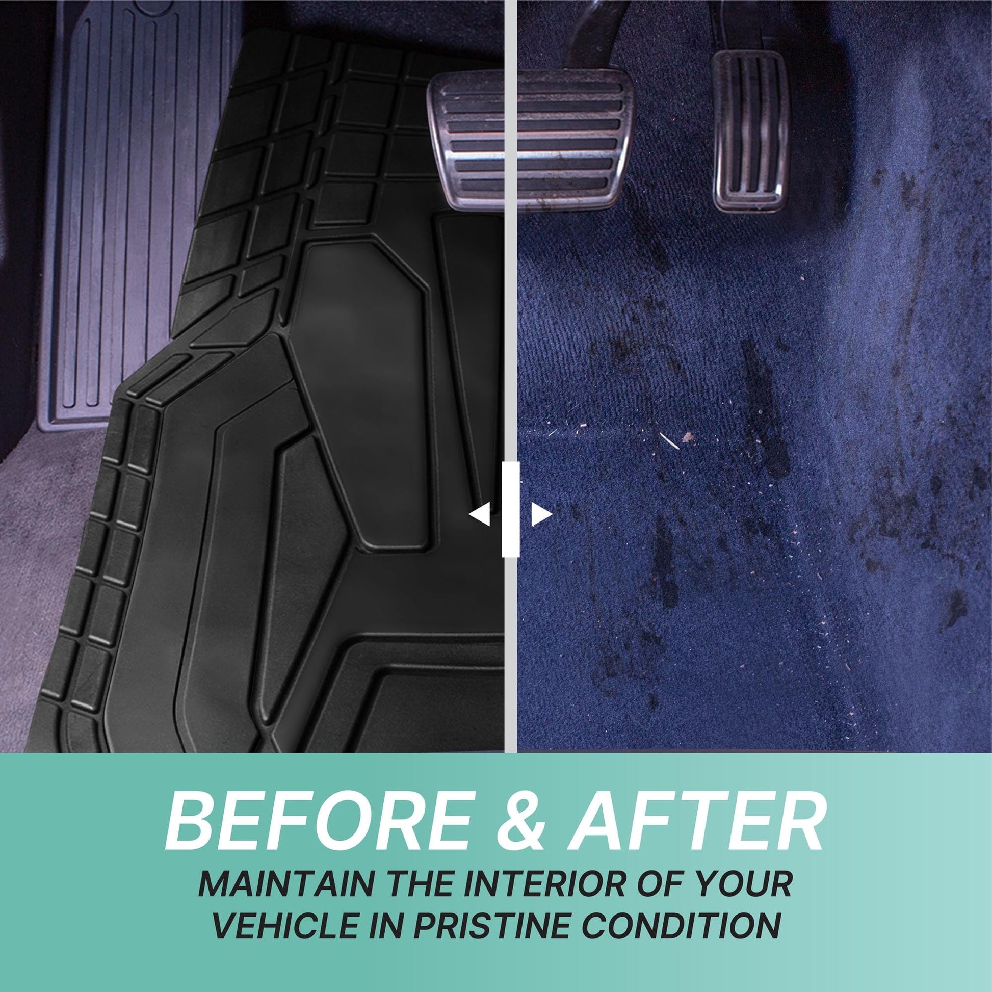 FH Group Universal Fit Trimabble Rubber Car Floor Mats with Stripped Design – Black Full Set