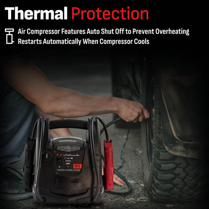 Schumacher Electric SJ1583 4-in-1 Portable Power Station and 800 Amp Jump Starter, 150-PSI Air Compressor, 12V Sport, Auto, and Marine Batteries