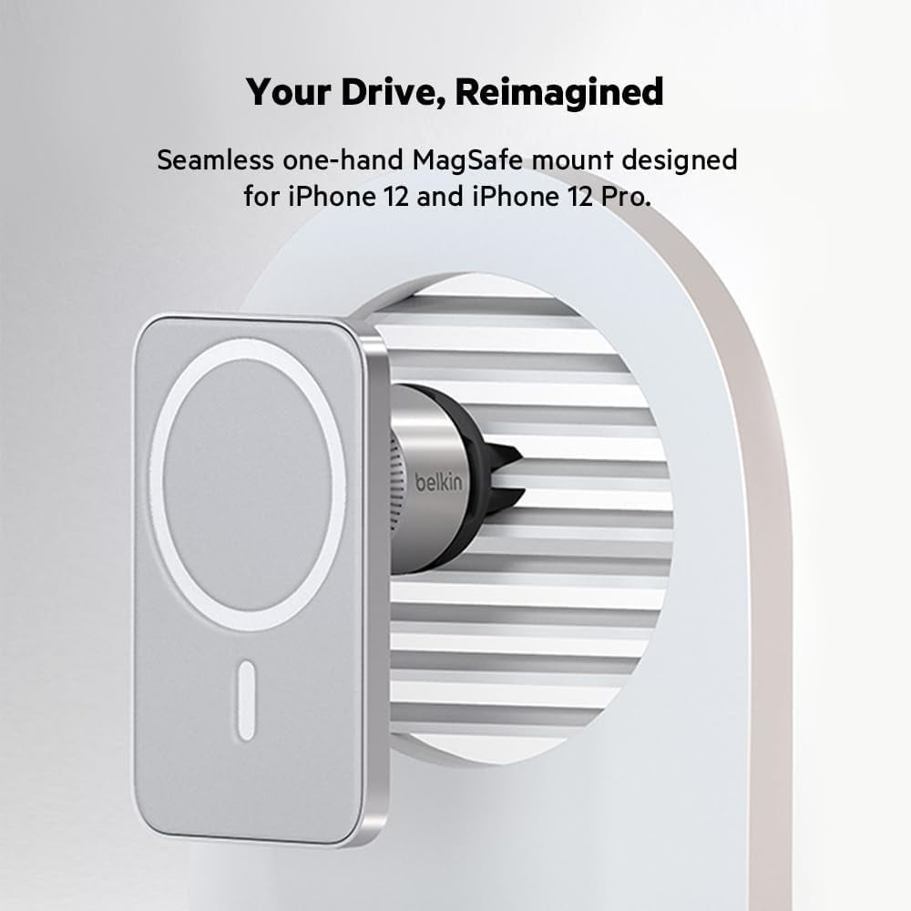 Belkin MagSafe Vent Mount Pro - MagSafe Phone Mount for Car, Magnetic Phone Holder Compatible with iPhone 16, iPhone 16 Pro, iPhone 16 Pro Max, iPhone 15 Series, iPhone 14 Series, and Mini - Gray