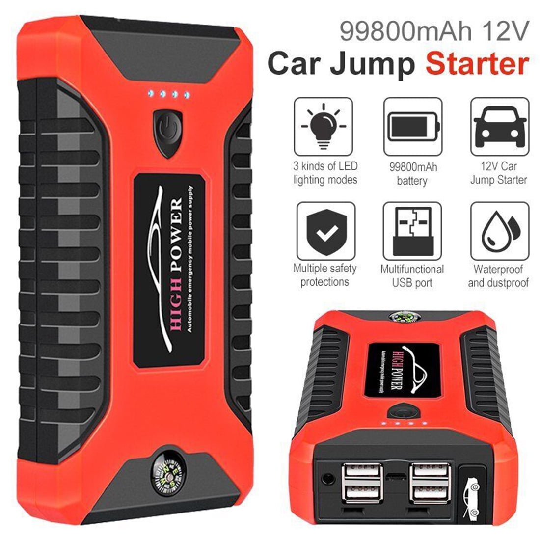 DEISNGB Car Jump Starter,Battery Jump Starter with USB Quick Charge(for All Gas or Diesel Engine) Charger Booster Powerbank Car, Portable Power Bank Charger with Built-in LED Bright Light