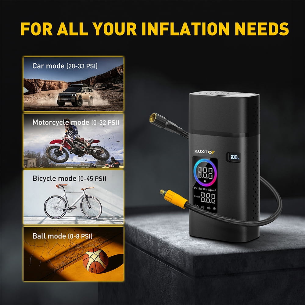 AUXITO Tire Inflator Portable Air Compressor, 150 PSI Cordless Air Pump with 7800mAh Rechargeable Battery for Car, Truck, Motorcycle Tires & Ball, Compact Bike Pump