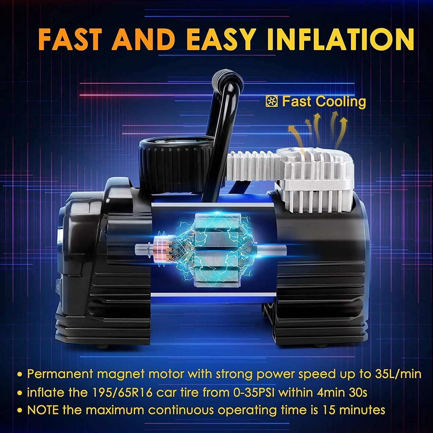AstroAI Tire Inflator Portable Air Pump for Car Tires, Digital Air Compressor 150PSI with LED Light for Cars, 12V DC, Blue