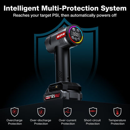 NEXPOW Tire Inflator Portable Air Compressor, 160PSI Cordless Car Tire Pump, Rechargeable Battery Powered Air Compressor 12V DC Adapter, Digital Pressure Gauge