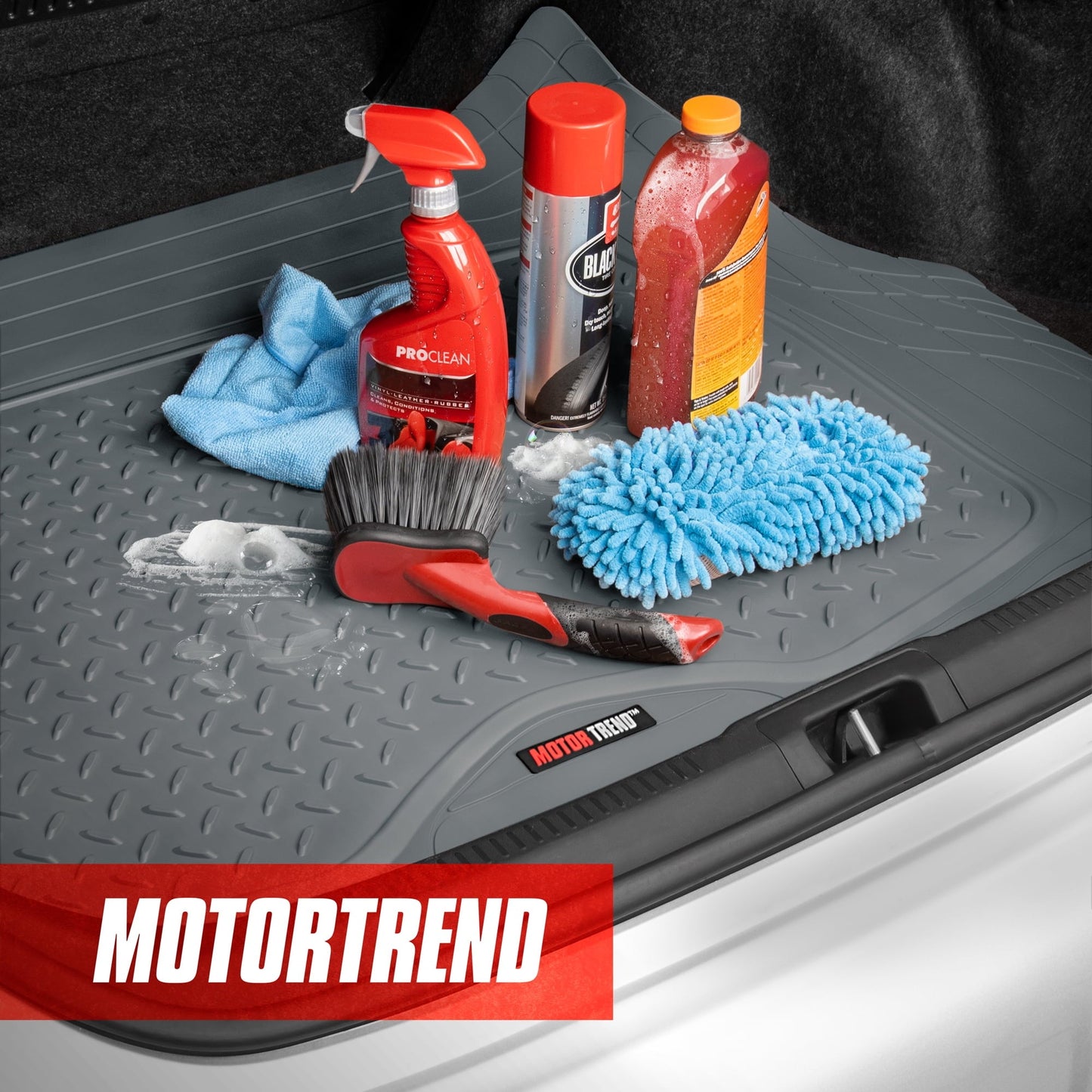 Motor Trend Original FlexTough Gray Rubber Car Floor Mats with Trunk Cargo Liner - All Weather Automotive Floor Mats, Heavy Duty Trim to Fit Design, Floor Liners for Cars Truck Van SUV