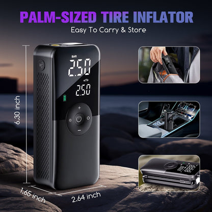 PHANCIR Cordless Tire Inflator Portable Air Compressor, 150 PSI Digital Display Multi-Function Air Pump with Automatic Shutoff & 3 Modes LED Light for Car, Motorcycles, Bicycles, Balls