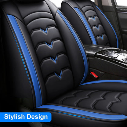 FANOTEK Black/Blue, PU Leather, Waterproof, Cushioned, Front Rear Seat Covers, 5 Pieces