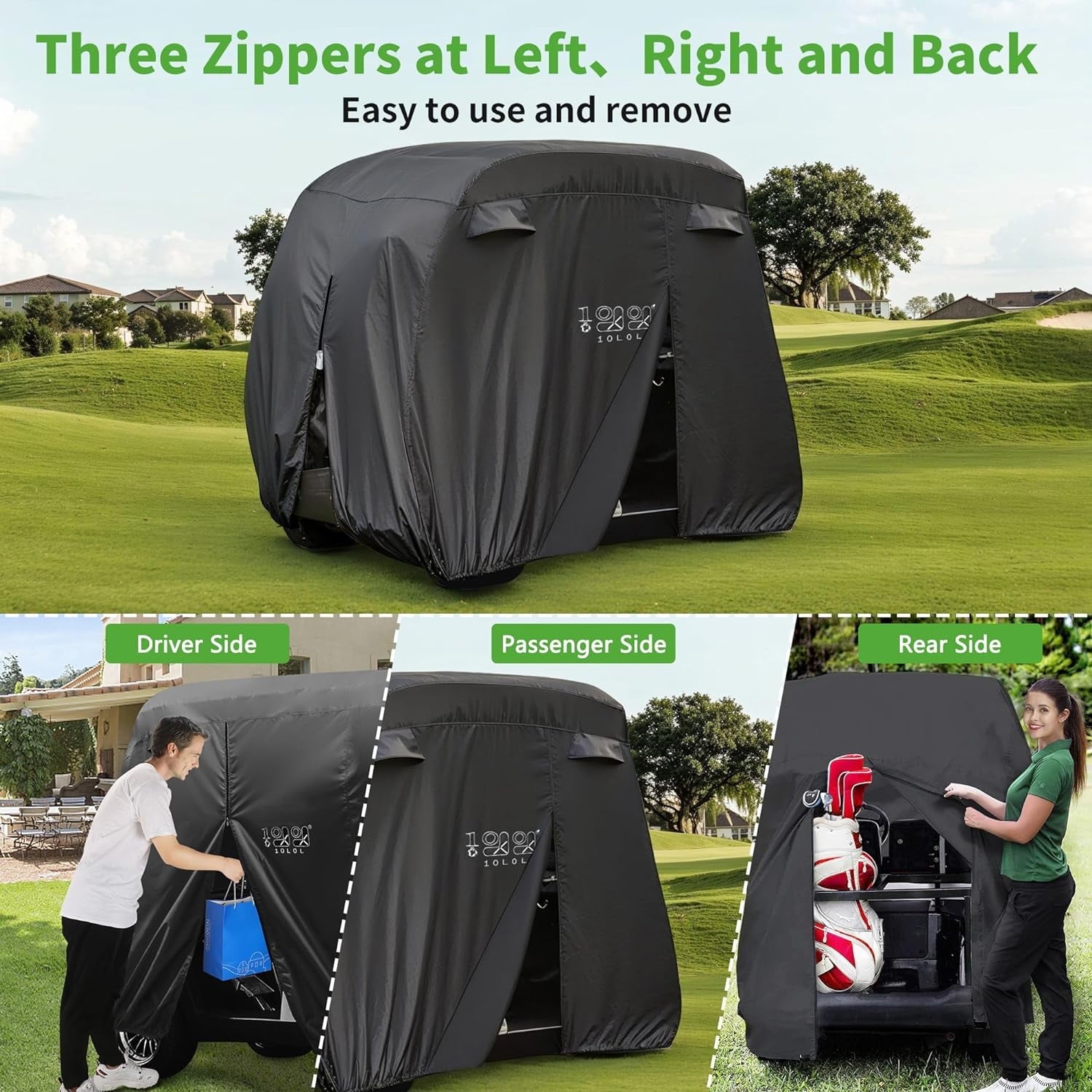 10L0L Golf Cart Cover 4 Passenger for Yamaha EZGO Club Car, 420D Waterproof Sunproof Dustproof Enclosure Cover, Black