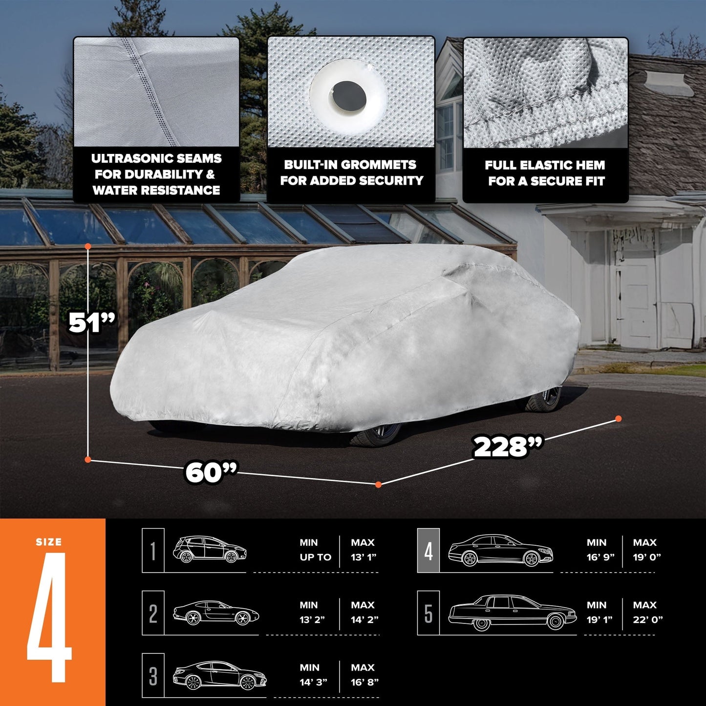 Budge Ultra Car Cover, Breathable, UV & Water-Resistant Car Protection, Size 4 for Full Size Vehicles