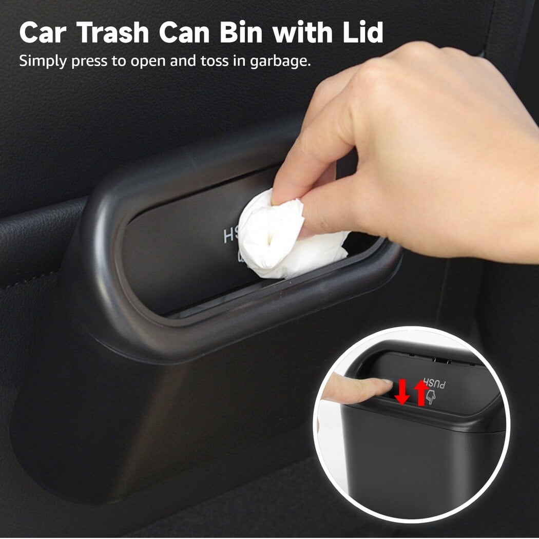Car Trash Can Bin with Lid, Vehicle Trash Can with Trash Bags, Waterproof Mini Garbage Organizer, Leakproof Small Dustbin, Automotive Garbage Container for Car Home Office