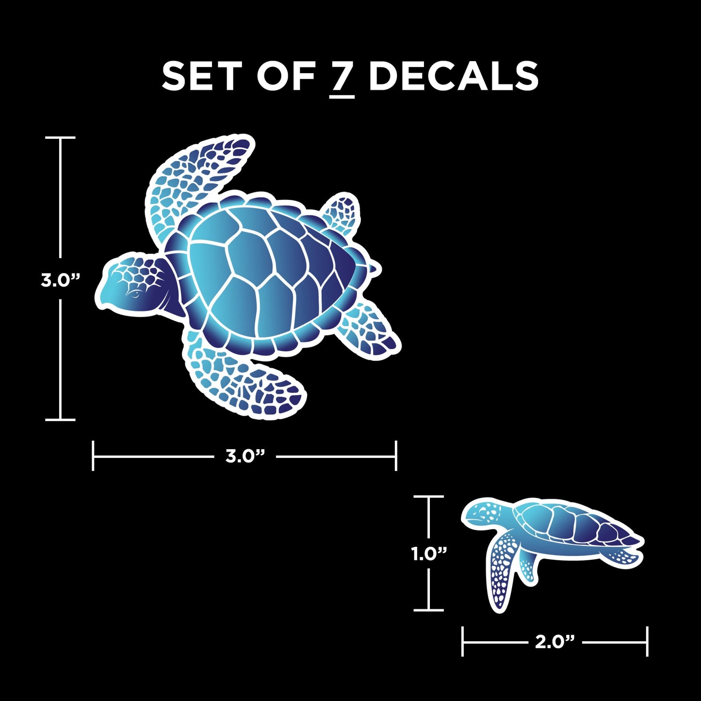 Auto Drive Sea Turtle Decals - Set of 7 Vinyl Car Stickers Blue Chrome