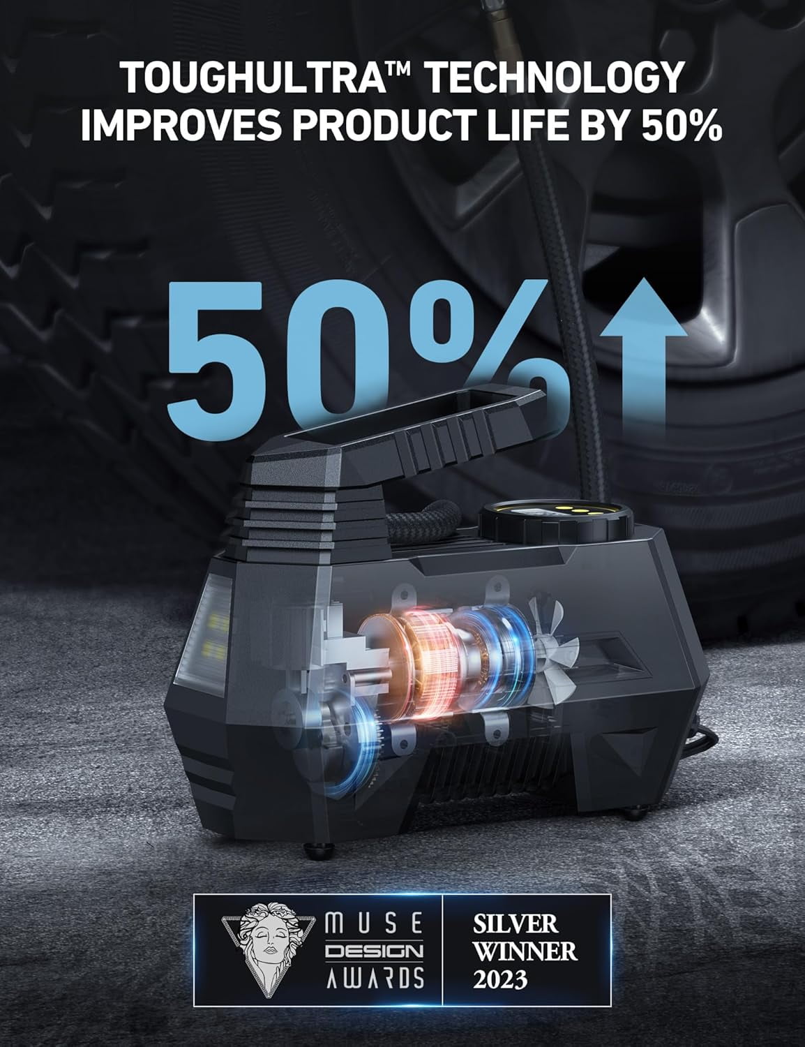 AstroAI Tire Inflator Portable Air Compressor, Air Pump for Car Tires, Car Accessories, 9.8Ft Cord, 12V DC Powered Auto Pump with Digital Pressure Gauge, Emergency LED Light