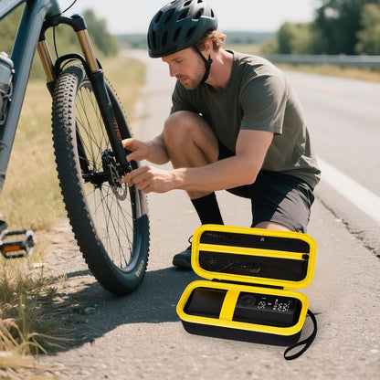 Case Compatible with Airmoto Portable Air Pump 120 PSI Air Compressor, Car Tire Inflator Storage Bag for Accessories-Black+ Yellow Zipper