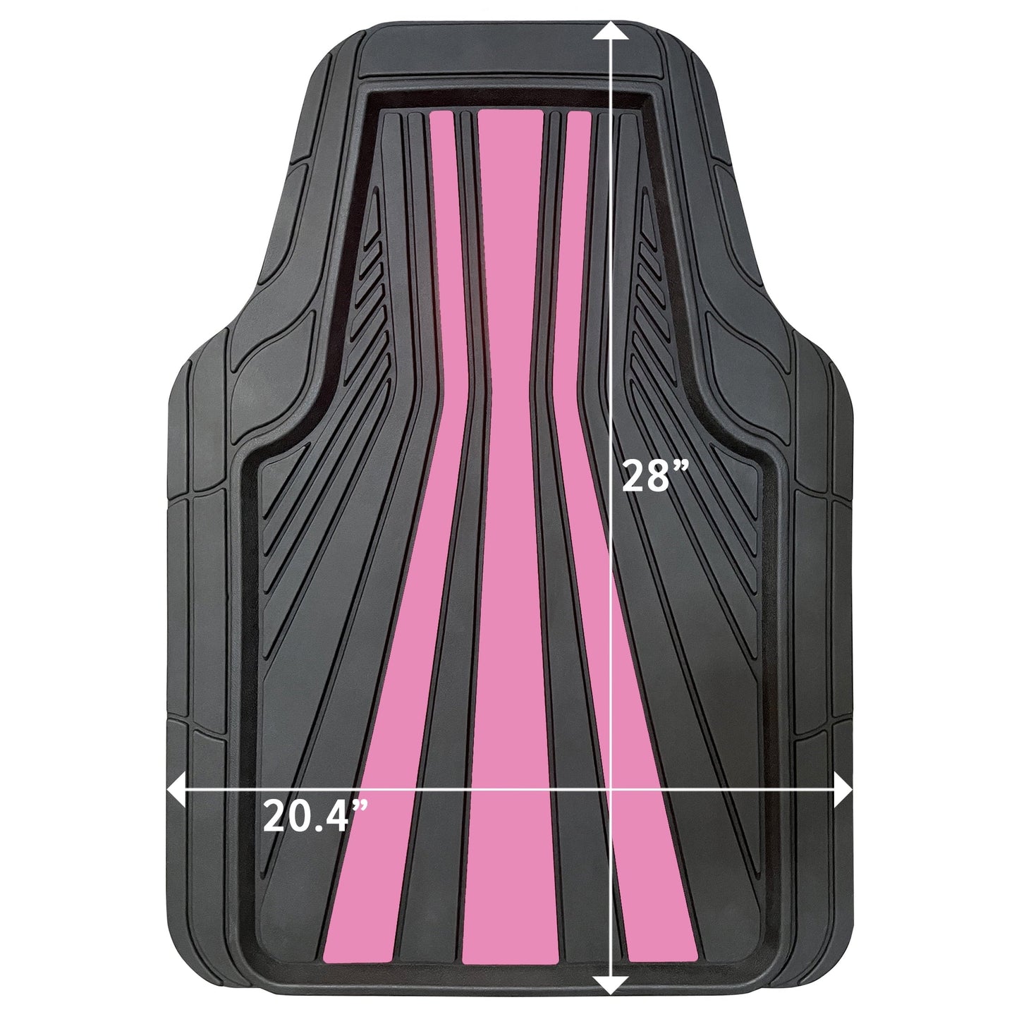 Rally 4-Piece Black with Pink Stripes Rubber Floor Mat Set