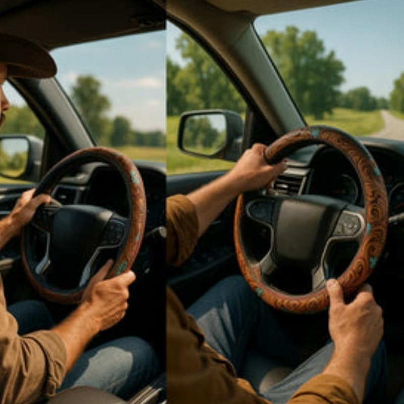 Retro Western Cowboy Car Universal Steering Wheel Cover, Repairig Universal Steering Wheel Cover, Universal 15 Inch,Anti-Slip Steering Wheel Covers, Breathable for Suvs,Trucks 