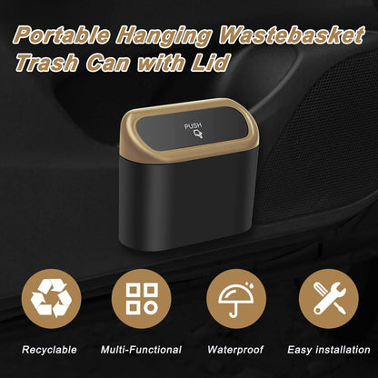 Plutput Small Car Trash Can with lid, Car Garbage Can Portable Hanging Mini Car Trash Can Car Holder with 30pcs Garbage Bags for Car, Office, Home(Yellow)