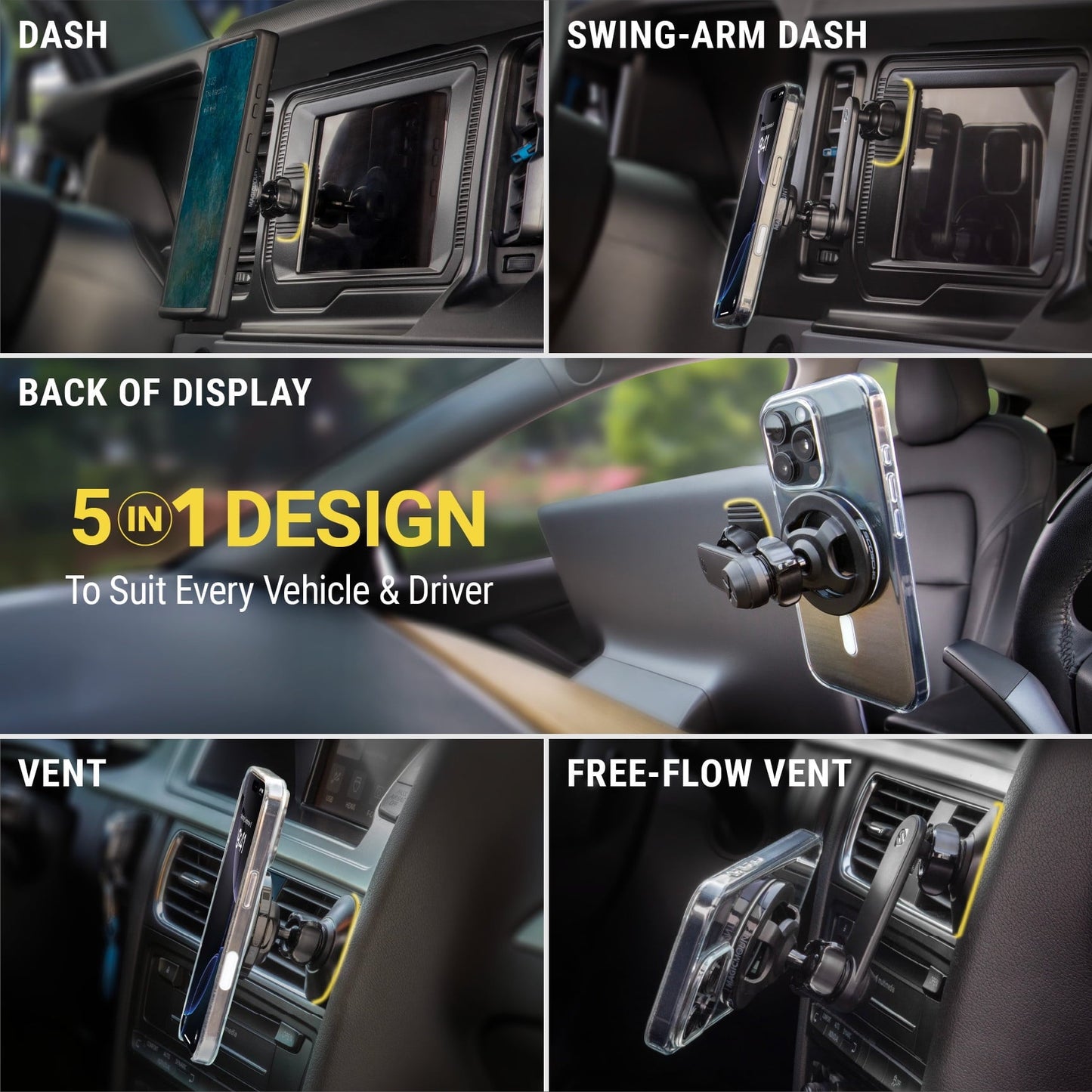 Scosche SMS2ODVR-SP MagicMount MS 5-in-1 MagSafe Car Phone Mount - Back of Screen, Dash or Vent Mount
